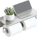 Alise Double Toilet Paper Holder,Bathroom Tissue Holder with Shelf,SUS304 Stainless Steel Toilet Paper Roll Holder Storage Dispenser,Self Adhesive or Wall Mount Drilling Paper Rack,Brushed Nickel