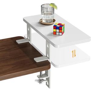 3 in 1 Clamp-on 15.7"×7.5" Desk Extender, Heavy-Duty Side/Top Desk Organizer Shelf, Adjustable Desktop Storage for Office Accessories, Monitor and Laptop Riser, White
