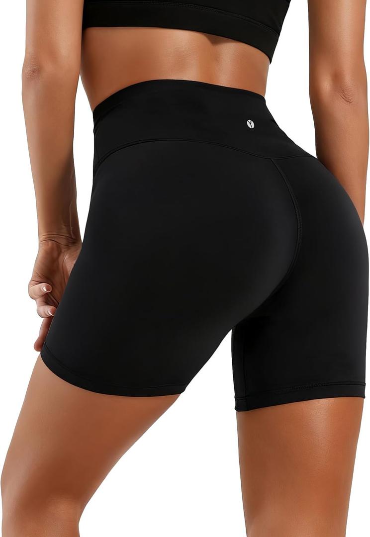 Womens 6 High Waisted Biker Shorts Sculpting Fit Tummy Control Quick Dry Athletic Workout Shorts, L