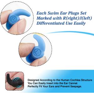Reusable Ear Plugs for Swimming, 3 Pairs Soft Silicone Waterproof Swim Earplugs with Noise Cancelling for Bathing, Surfing and Other Watersports (Black Blue Orange for Teens & Adults)