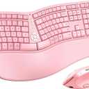 MEETION Ergonomic Keyboard and Mouse Combo, Split Wireless Design, Pink
2.4G split keyboard with cushioned palm rest and vertical mouse, full-size natural typing design, for Windows and Mac