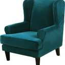 MIFXIN Wingback Chair Slipcover 2-Piece Velvet Stretch Wing Chair Slipcovers with Cushion Cover Removable Washable Armchair Sofa Furniture Protector for Living Room (Teal)
