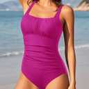 Aqua Eve One Piece Bathing Suit for Women Tummy Control Swimsuit Slimming Vintage Swimwear (Pink, M)