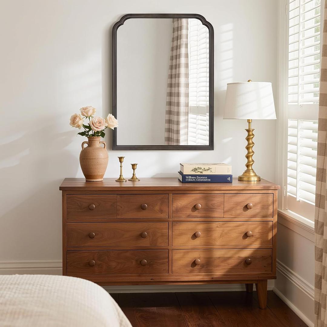 HOMECOOKIN Wood Bathroom Mirrors for Wall Mounted, 30" x 40" Rustic Wood Frame Wall Mirrors Decorative for Living Room or Bedroom Vanity Mirror (BK) B