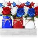 Nuogo 28pcs 4th of July Decorations Patriotic Mason Jar Table Centerpiece with Flowers Star Ornaments Red Blue White Mason Jars Decor Memorial Day Independence Day Party Table Decorations Gift