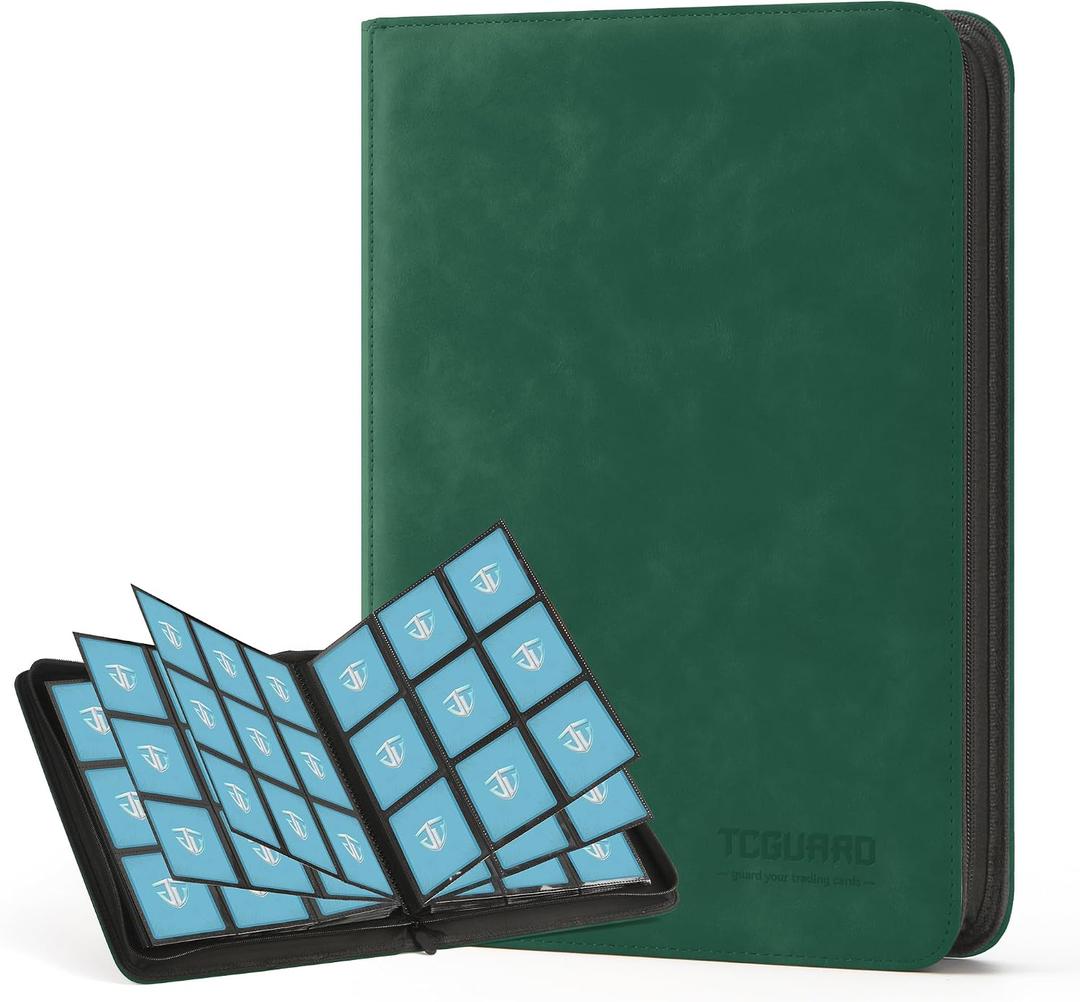 Trading Card Binder, 9 Side Loading Pocket Card Album Hold Up to 540, Zipper Binder for Collection, TCG Holder for Sports, Yugioh, MTG etc. (Dark Green 9)