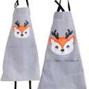 Mother & Daughter Gifts Aprons Kitchen Baking Painting Cotton Animal Prints Deer Head Grey Apron with Pockets for Mommy and Me Parent & Kid Children Girls Boys Baking Cooking Painting