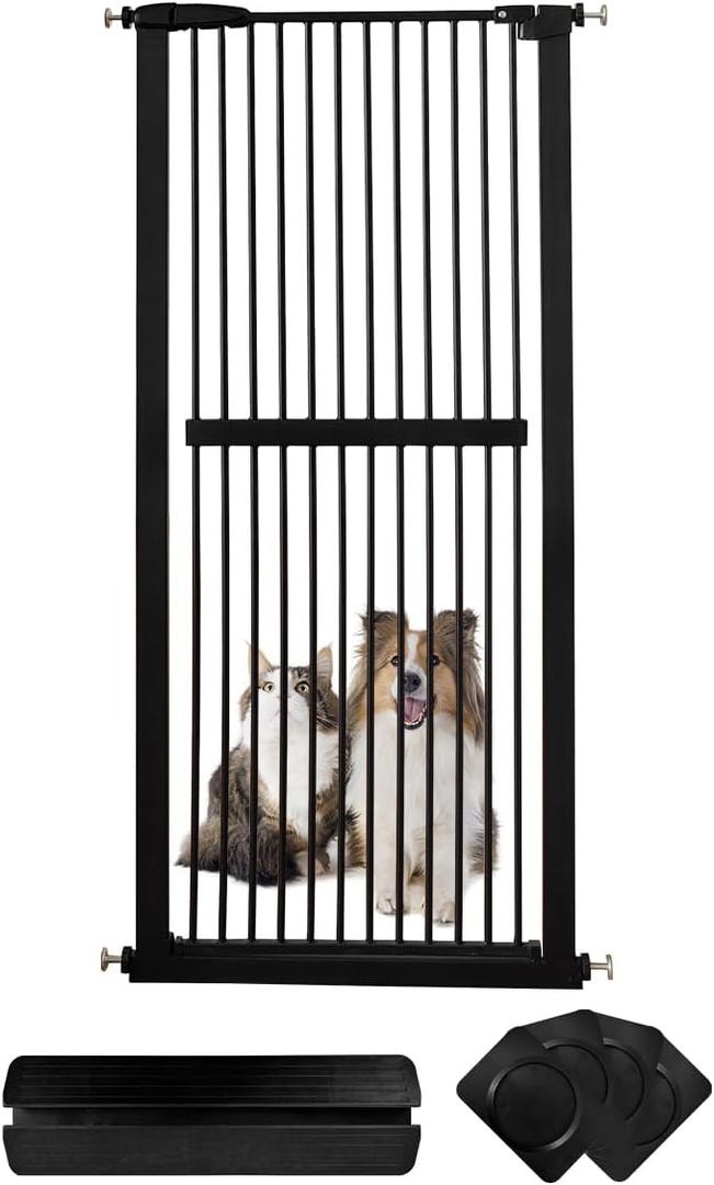 Lumizone Extra Tall Cat Gate 61.02" High Pressure Mounted Extra Wide 30.12"-34.05"  1.37" Gap No Drilling Auto-Close Tall Pet Gate for Dogs (Black, 30.12"-34.05"/76.5-86cm)