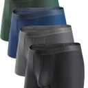 DAVID ARCHY Men's Underwear Ultra Soft Modal Dual Pouch Trunks Ball Pouch Bulge Enhancing Boxer Briefs for Men 3 or 4 Pack (Medium, A3, Black/Charcoal/Navy/Army Green - 3.5" in 4 Pack)