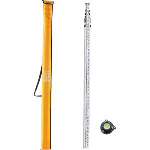 VEVOR Aluminum Grade 20-Feet Telescopic Measuring Rod, Double-Sided Scale 1/10ft Leveling Rod Stick with Bubble Level & Carrying Bag for Houses, Walls, Floor
