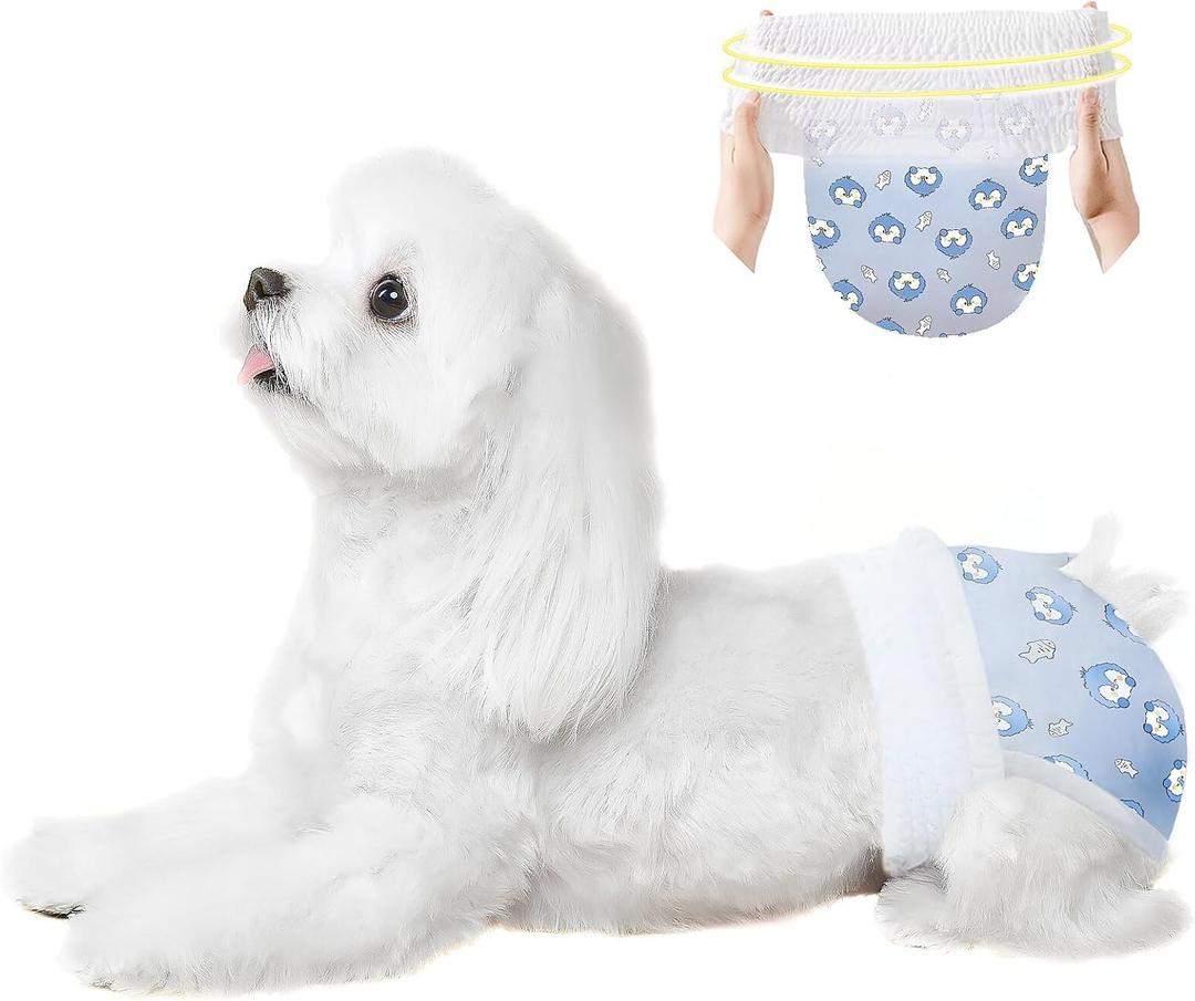 Ambreview Dog Diapers Female, Disposable Pulled Up Dog Diaper with Stretchy Waist, Super Absorbent 360° Leak-Proof Doggie Diapers for Female Puppy Dogs in Heat/Urinary Incontinence (30M) (M(Waist 11.8"-19.7"))