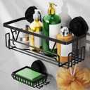 ZUNTO Suction Cup Shower Caddy with Soap Holder, No Drill Shower Shelf Organizer Set with Hooks, Wall Mounted Storage Shelves Organizer for Bathroom and Kitchen, Pack of 2