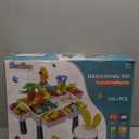 Kids Activity Table, 6-in-1 Play Table Chair Set - Adjustable Height, Storage Box, 105pcs Marble Run Building Blocks, Water & Sand Table Playset Toy Gift for Toddlers