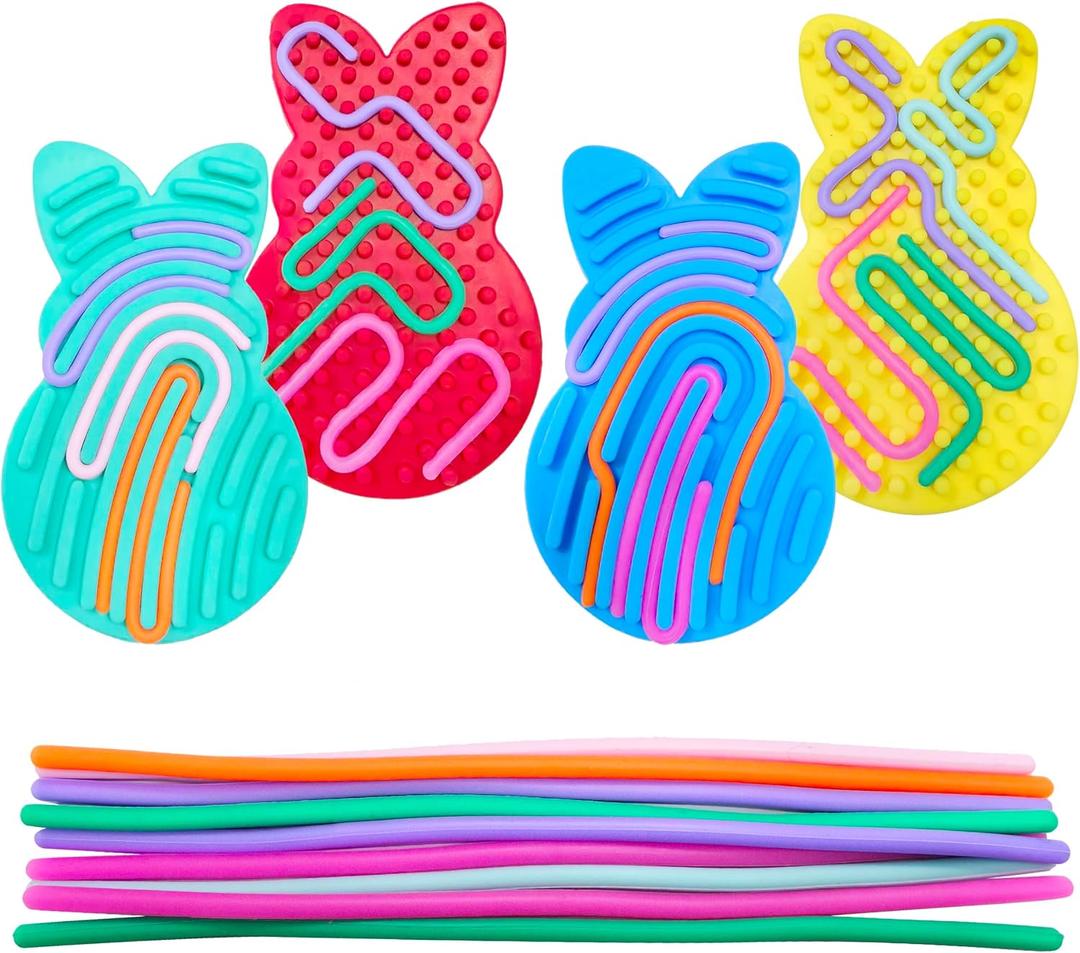 4 Pcs Easter Bunny Sensory Activity Board Toys Double-Side Silicone Fidget Toy for Kids Boys Girls Calming for Anxiety Easter Basket Stuffers Eggs Fillers Party Favors Gifts, 4 Pieces