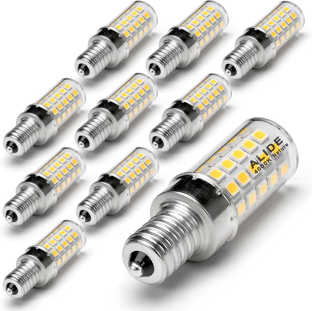 ALIDE E12 60W 4000k C7 Led Candelabra Light Bulbs Replacement, Small Base E12 6W LED Bulbs T6 Natural White 110V 120V for Ceiling Fan Chandelier Lighting,550lm,Non-dimmable 10Pack