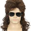 yuehong Adult Long Dark Brown Wig Rock Star Style Mullet 70s 80s Costume Wig Halloween Curly Hair