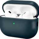 ICARERFAMILY Leather Case for AirPods Pro 2 (2022), Genuine Leather Shockproof Protective Cover for AirPods Pro 2 Earphones Charging Case (LED Visible) Support Wireless Charger Blue (Standard)