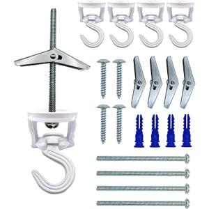 Swivel Swag Hooks for Ceiling Hanging - Heavy Duty Ceiling Hangers for Plants & Lights - Zinc Bolt Hook Installation for Cavity Wall Fixing (White 4 Pack)