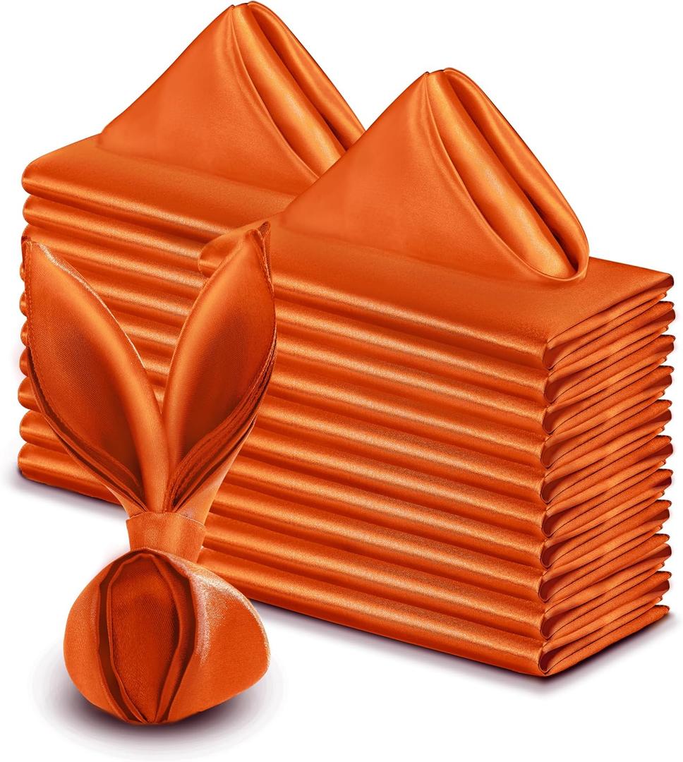 VACVELT 50 Pack Burnt Orange Satin Napkins - 17x17 Inch Square Dinner Napkins for Wedding, Graduation, Restaurant