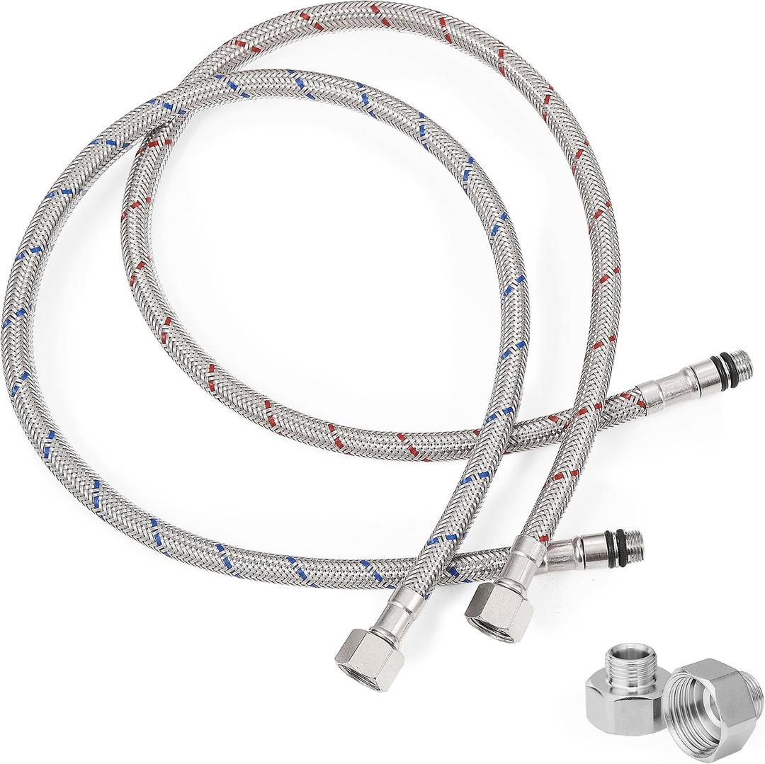 30 Inch Faucet Supply Lines, Bathroom Kitchen Water Supply Line 3/8" Female Compression Thread x M10 Male Connector, Braided Stainless Steel Water Hose for Sink Faucet with 1/2 Adapter (1 Pair)