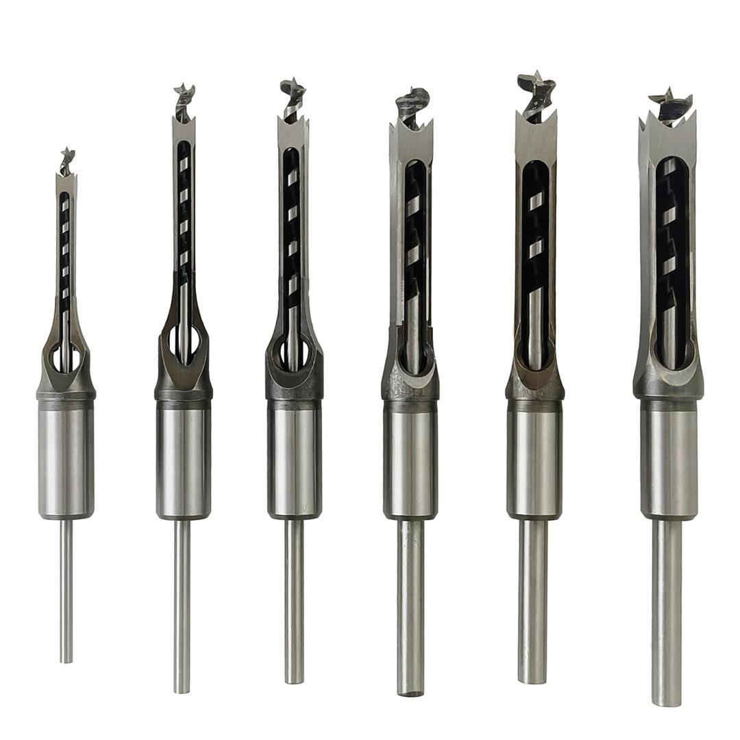6pcs Square Hole Mortise Chisel Drill Bit Tools, 5/8" 9/16" 1/2" 3/8" 5/16" 1/4" for Precise Woodworking