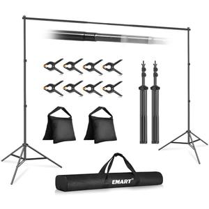 EMART Backdrop Stand 10x7ft(WxH) Photo Studio Adjustable Background Stand Support kit with 2 Crossbars, 8 Clamps, 2 Sandbags and Carry Bag for Parties, Events Decoration, Wedding, Photography, Black