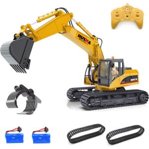 Mostop Remote Control Excavator Construction Toys - 15 Channel 3 in 1 RC Excavator with Metal Shovel - 2.4Ghz RC Construction Truck Vehicles with 2 Rechargeable Batteries, 2 Tracks