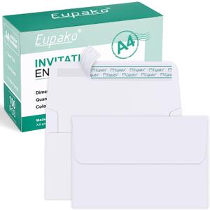 Eupako A4 White Photo Envelopes 4x6, 100 Pack Self Seal Envelopes for 4x6 Cards, Photos, Invitations, Wedding, Graduation, Baby Shower, 4.25 x 6.25 Inches (A4 (4.25x6.25 Inches))