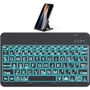 OMOTON Large Print Bluetooth Keyboard for iPad iPhone Windows Tablets  7  Color Backlit with Enlarged Keycaps, Rechargeable Wireless Keyboard for iPad 10th/9/8/7, iPad Pro Air Mini etc