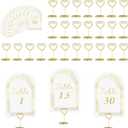 JOYIT Wedding Table Numbers 1-30 with 30 Heart Holders, White Gold Cards & Place Card Holders, 4" x 6" for Wedding & Birthday (30 Cards+30 Holders(Heart))