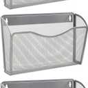 EASEPRES 3 Single Pocket Mesh Hanging File Organizer, Vertical Wall Mounted Magazine File Holder, Mount Basket Mail Paper Document Folder Organizing for Office, Home and School, Silver