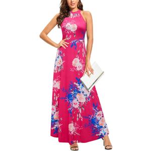 STYLEWORD Women's Summer 2025 Maxi Dress Floral Halter Neck Sexy Party Wedding Guest Long Formal Dress (Medium, A32-floral 32-139)