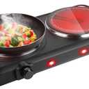 2000W Electric Infrared Dual Burner, Dual Hot Plate with Stepless Temperature Adjustments, Portable Counter Double Stove with 7.5 Glass Cooktop for Home RV Camp Cooking (Black)