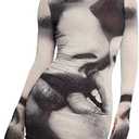 GORGLITTER Women's Mesh Long Sleeve Rave Festival Dress Y2K Fall Gothic High Neck Newspaper Going Out Club Mini Dresses S