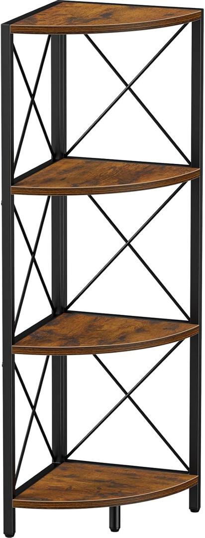 Snughome Rustic Corner Shelf Stand for Desktop, 4 Tier Corner Storage Plant Shelf, Freestanding Corner Shelf Display Rack, Multi-Unit Organizer for Living Room, Home Office, Small SpaceRustic Brown