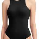 PUMIEY Women's High Neck Sleeveless Bodysuit Sexy Tank Tops Smoke Cloud Collection, Medium