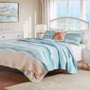 Greenland Home Maui Embroidered Coastal Quilt and Pillow Sham Set with Decorative Pillows, King/California King (5-Piece) (Blue)