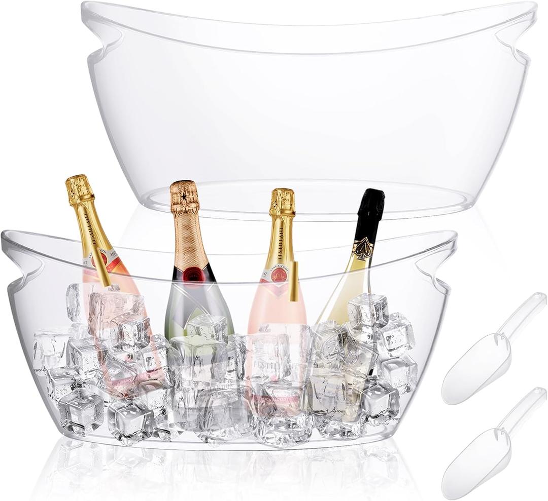 SHUESS 2 PCS Acrylic Ice Buckets Clear Ice Buckets for Parties 5.5L Extra Large Champagne Ice Bucket Mimosa Bar Supplies Beverage Tub with 2 Scoop for Cocktail Bar, Wine Bucket for Beer Sparkling