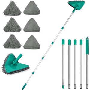 JEHONN Wall Cleaner Mop with Long Handle 82 Inches, 3-in-1 Ceiling Cleaning Tool Duster with 6 Replacement Microfiber Chenille Pads for Painted Walls, Baseboard, Window, Floor (Green)