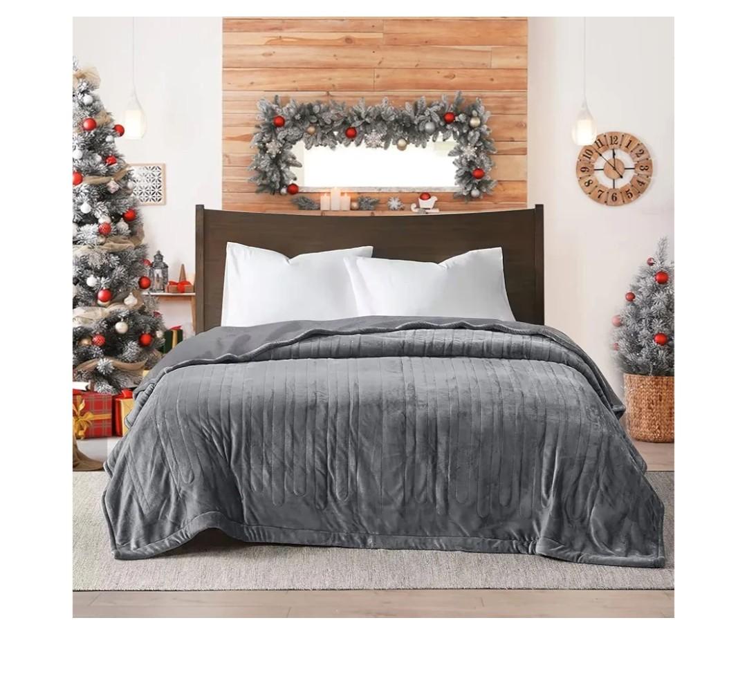 SUNVIVI Heated Blanket King Size, Heating Electric Throw Blanket Dual Control, 10 Heat Settings, 12 Hours Auto Off, Machine Washable, ETL Certified, Overheating Protection, Grey