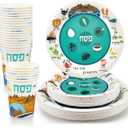 FillTouch 72 Pcs Passover Disposable Seder Plate Set Serves 24 People Passover Decorations Include 9 in 7 in Paper Plates Passover Cups for Passover Pesach Seder Paper Tableware Party Supplies
