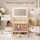 Vintage Makeup Box Organizer with Lighted Mirror and Drawers(Off-white)