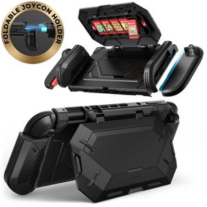 i-Blason Dockable for Nintendo Switch 2 Case with Stand [5 Game Card Storage] [Ergonomic Grip] [Foldable JoyCon Holder] Comfortable All-in-One Protective Bumper Grip Cover for Switch 2, Black