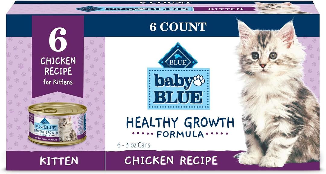 Blue Buffalo Baby Blue Natural Kitten Wet Cat Food, Healthy Growth Formula with DHA, Chicken Recipe Multi-Pack, 3-oz. Cans (6 Count) (EXP 01/29/29)