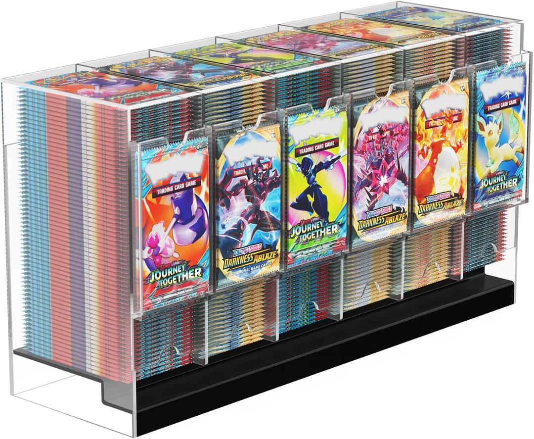 6 Slot Booster Pack Dispenser with Black Base Rounded Safety Design Clear Premium Acrylic Card Dispenser Desktop Organizer Display for TCG and Sports Card Boosters(Cards Not Including)
