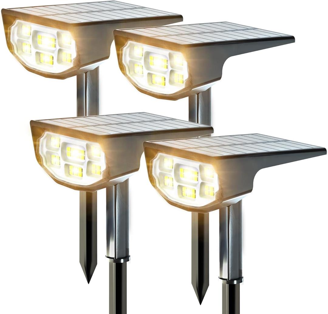 Solar Spot Lights Outdoor IP68 Waterproof, Ultra-Bright PerformanceSimple Modes for Easier Operation, Auto On/OffSolar Powered Landscape Lights for Garden, Yard, Pathway (Warm White, 4 Pack)