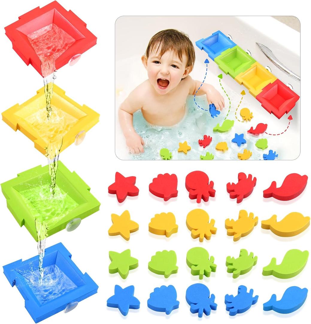 Zaxideel Bathtub Color Sorting Toys for Kids: Foam Bath & Shower Wall Toys for Toddlers, Fine Motor Skills Baby Stacking 2-4 Ages, Suction Bath Boats, Early Learning Children Birthday Gifts