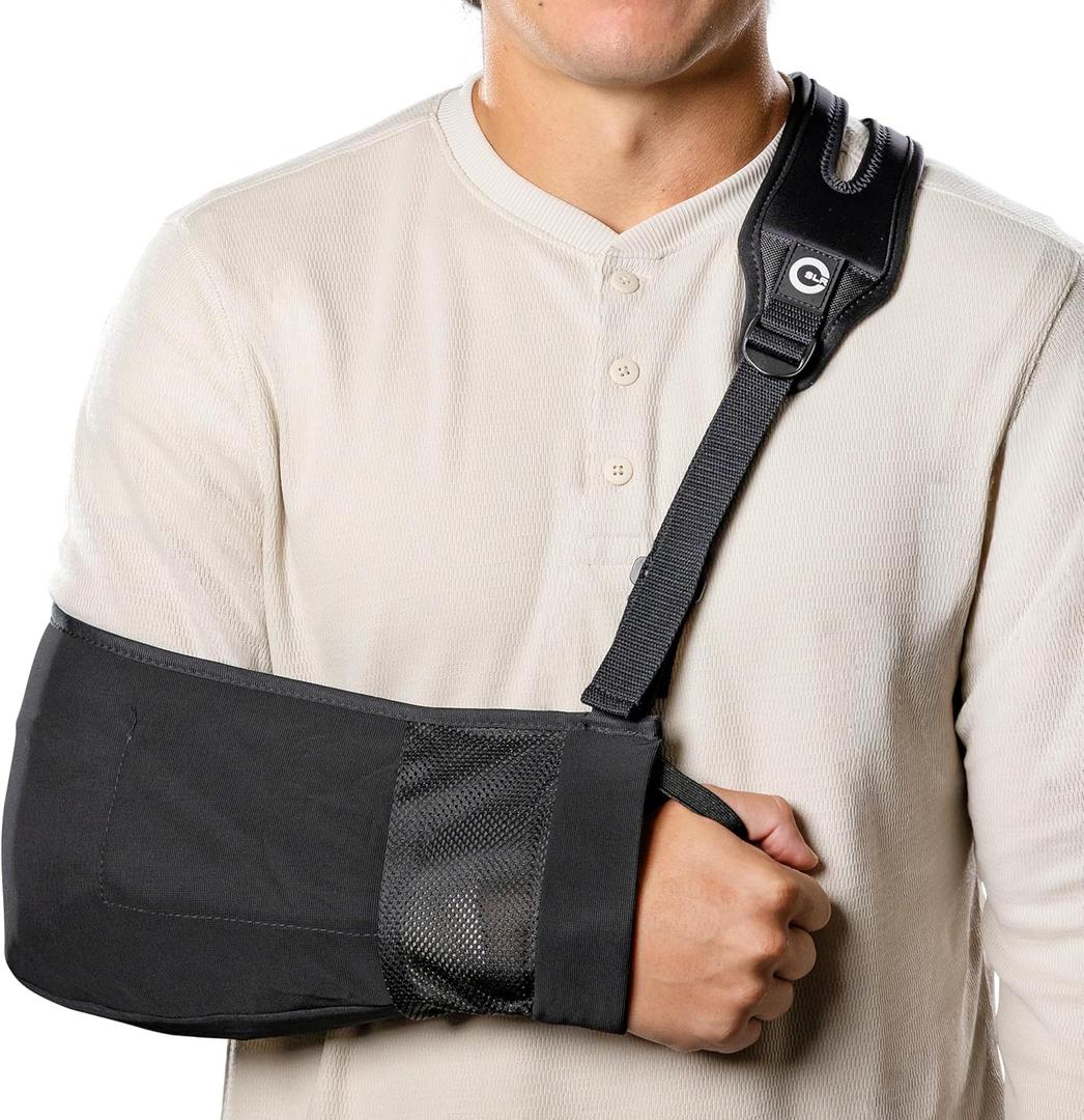 HealJoy Pro Arm Sling with Split-Strap Support Ergonomic Shoulder & Arm Brace, Lightweight Breathable Mesh, Adjustable Left or Right, Pain-Relief Comfort for Men & Women, 'Black'