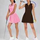 Koscacy Womens Tennis Dress Sleeveless Pleated Golf Dresses with Shorts 1/4 Zip Up Polo Collar Workout Athletic Outfits (Brown, S)