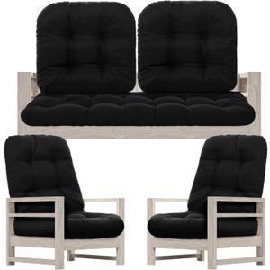Wenqik 7 Pcs Outdoor Wicker Chair Cushions Set with 1 Loveseat Cushions 44 x 19 in Weatherproof & 6 U Shaped Cushions for Wicker Patio Furniture Porch Swing Bench Seat Sofa Couch(Black)